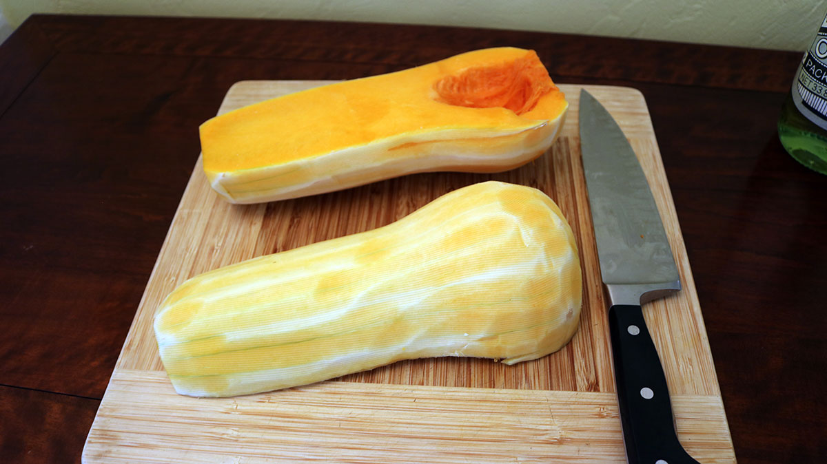 Peeling the Squash, removing the seeds