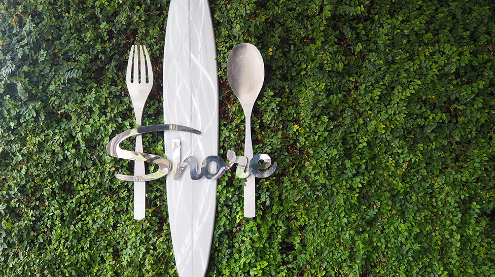 Green entrance to Shore’s upstairs restaurant [Photo: Lauren Jackson]