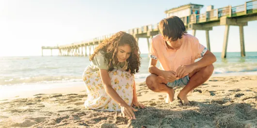 Kids looking for shells and shark teeth at Venice Pier