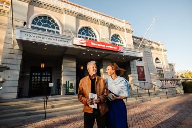 couple outside asolo rep theatre for a show