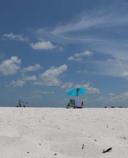 Beach chairs and umbrella on Lido Beach