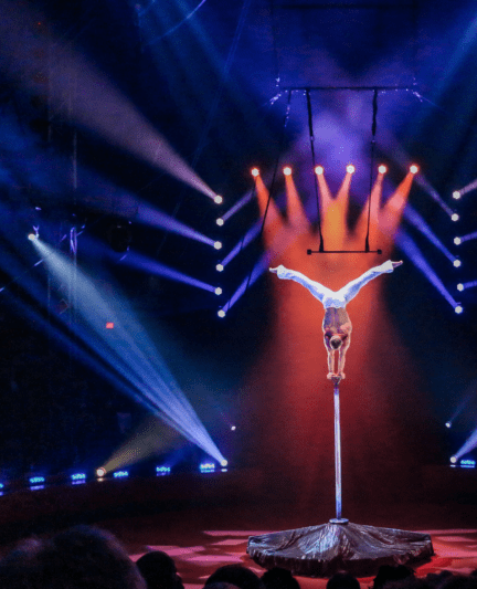 Circus Performer doing a hand stand stunt on tall pole