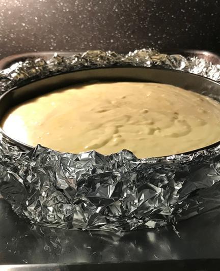 Into the oven - Authentic Florida Cheesecake. Photo by Robin Draper