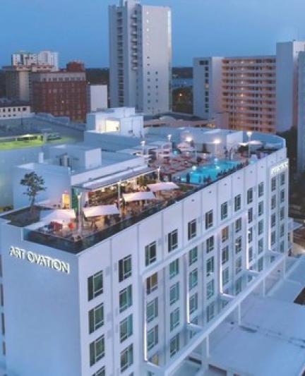 Aerial view of Art Ovation's Perspective Rooftop Bar