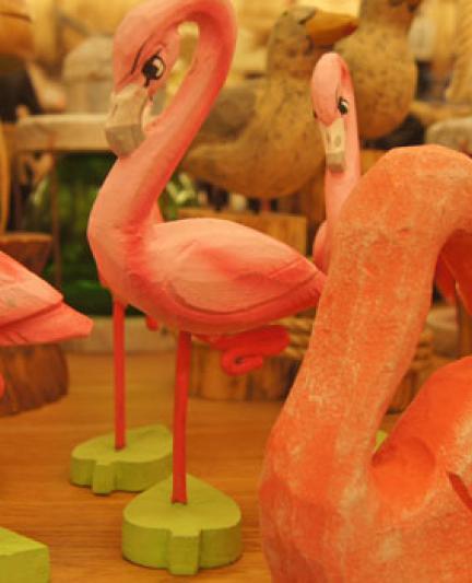 Flamingo Christmas ornaments.  Photo by Robin Draper