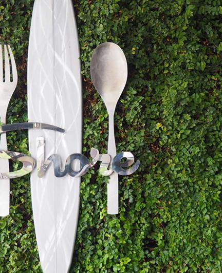 Green entrance to Shore’s upstairs restaurant [Photo: Lauren Jackson]