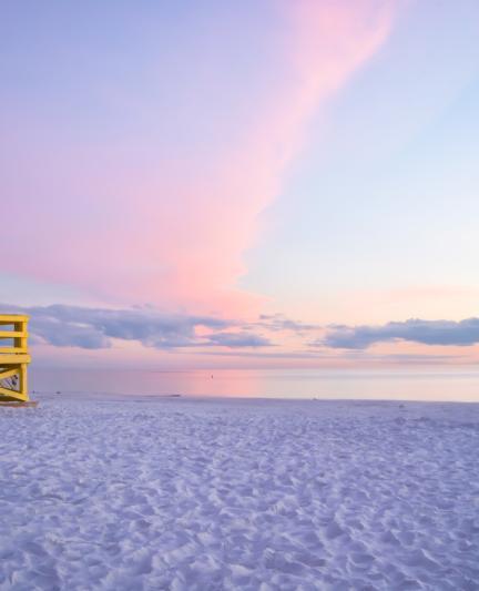 The Siesta Key Yellow Lifeguard Stand at sunset