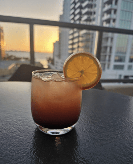 bridges restaurant cocktail at sunset