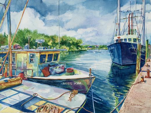 painting of a boat named Miss Kim by artist Gary Green