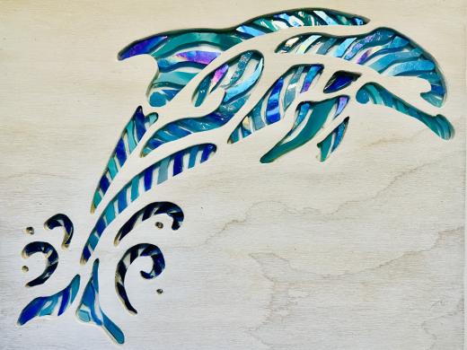 Modern Mosaic Wood and Glass Dolphin