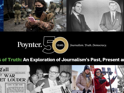 Graphic of Poynter's Moments of Truth 50th anniversary exhibit.