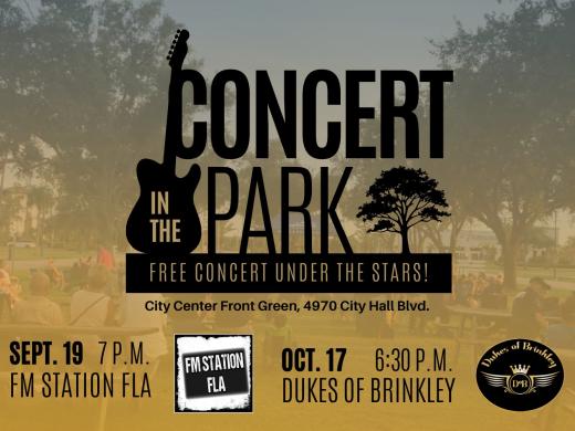 Concert in the Park, Oct. 17, Doors Open at 5:30 p.m., City Center Front Green, 4970 City Hall Blvd., North Port, FL, 34286