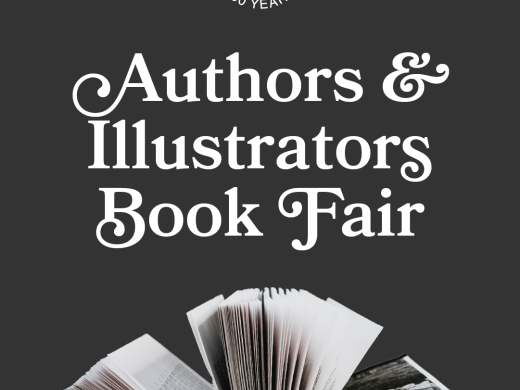 A book with open pages and Authors & Illustrators Book Fair in writing above it with Art Center Sarasota logo.