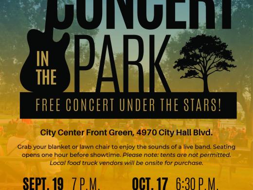 Concert in the Park, Sept. 19, Doors Open at 7 p.m., City Center Front Green, 4970 City Hall Blvd., North Port, FL, 34286