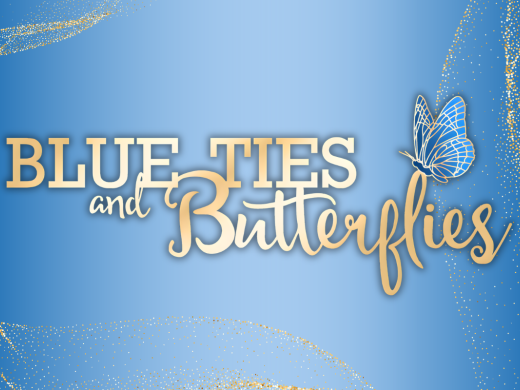 Gold logo on blue background - Blue Ties & Butterflies