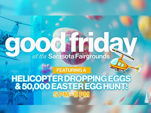 Good Friday at the Sarasota Fairgrounds with First Sarasota. Helicopter egg drop and 50,000 Egg hunt