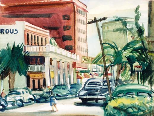 watercolor of Sarasota Main Street by William Hartman