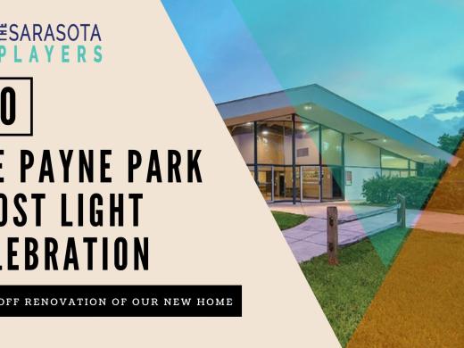 Text that reads The Payne Park Ghost Light Celebration with a photo of Payne Park Auditorium