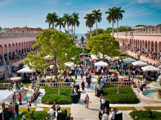 Guests enjoy food and wine at the Ringling Museum of Art in Sarasota at Forks & Corks