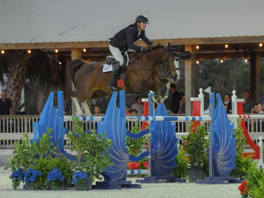 Horse jumping big jump in front of big crowd