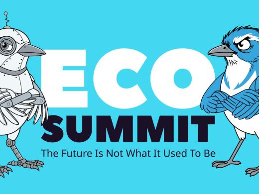 EcoSummit logo featuring cartoon images of a mechanical bird and real bird with the text "The Future is Not What It Used to Be"