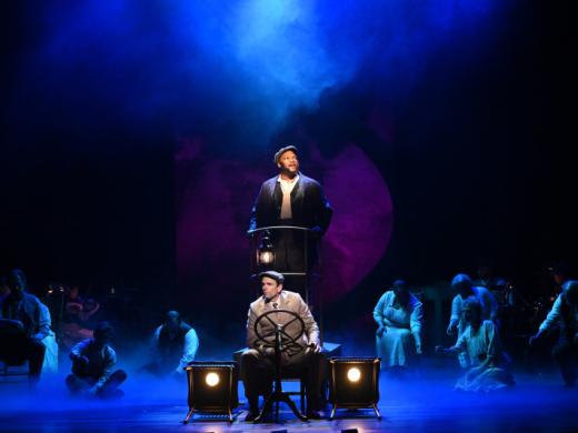 Asolo Rep's World Premiere production of Knoxville - Dwelvan David (back), Paul Alexander Nolan (front) and the cast of the world premiere musical Knoxville at Asolo Rep. Photo by Cliff Roles. Photo