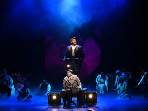 Asolo Rep's World Premiere production of Knoxville - Dwelvan David (back), Paul Alexander Nolan (front) and the cast of the world premiere musical Knoxville at Asolo Rep. Photo by Cliff Roles. Photo 2