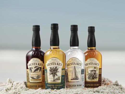 Siesta Key Rum's Core Four - From left to right: Siesta Key Coffee, Toasted Coconut, Silver, and Spiced Rums Photo