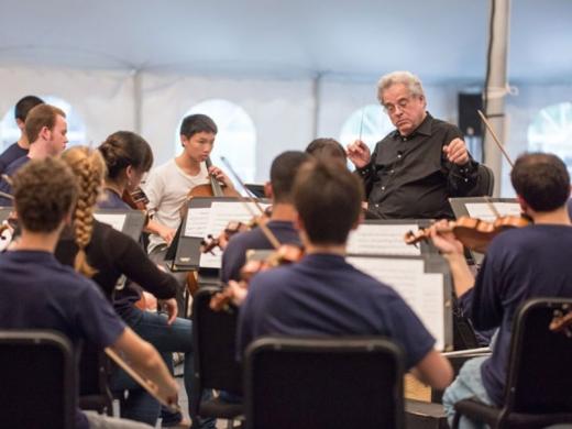 7199_640x480.jpg - Itzhak Perlman conducts a PMP String Orchestra Rehearsal during the PMP Sarasota Winter Residency. Photo