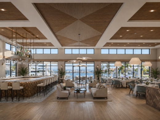 Dining Room - The dining room features a 20-seat bar, lounge area and bar tables along the floor to ceiling windows. Photo 3