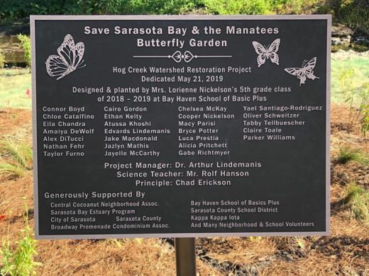 Hog Creek Watershed Restoration Project - Dedicated May 21, 2019. Designed & planted by Mrs. Lorienne Nickelson's 5th grade class of 2018-2019 at Bay Haven School of Basic Plus. Photo