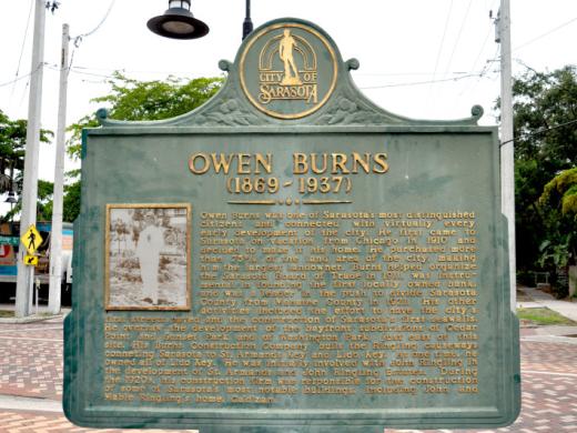 Owen Burns Historical Marker and Burns Court Herald Square - Owen Burns was one of Sarasota's most distinguished citizens and connected with virtually every early development of the city. He first ... Photo 2