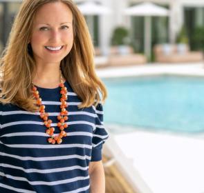 Erin M. Duggan by a pool