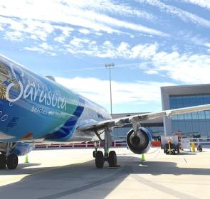 new visit sarasota wrapped allegiant airplane