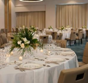 Decorated table in ballroom
