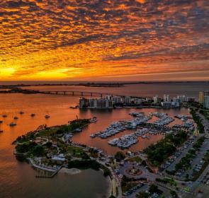 sunset on downtown sarasota and bayfront park