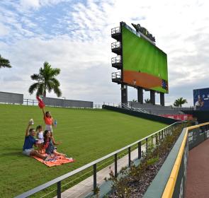 Family cheering on baseball at cooltoday park