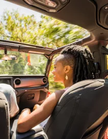 couple driving through state park