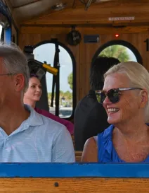 older couple riding the free trolley in sarasota fl