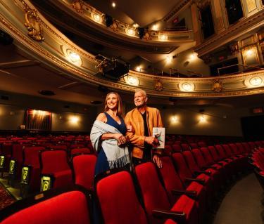 couple inside Asolo rep theatre for a holiday show