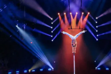 Circus Performer doing a hand stand stunt on tall pole