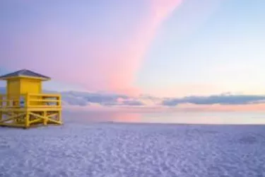 Siesta Lifeguard Tower at sunset