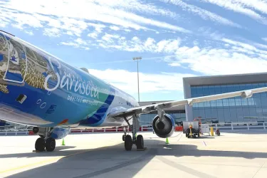 new visit sarasota wrapped allegiant airplane