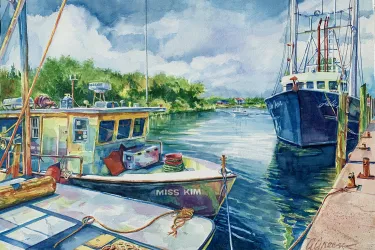 painting of a boat named Miss Kim by artist Gary Green