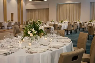 Decorated table in ballroom
