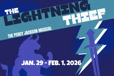 the words "The Lightning Thief: The Percy Jackson Musical" with dates Jan.29 - Feb.1