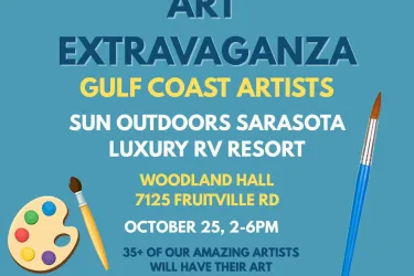 Gulf Coast Artists, Art Extravaganza, Oct 25th, 2-6pm, Sun Outdoors Sarasota, 7125 Fruitville Rd.
