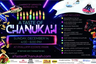 Join us Dec 14, 4–6 PM at Phillippi Estate Park for Taste of Chanukah! Sand & Lego menorahs, snow slide, gelt drop, music, crafts, food & more. $7 advance, $10 after. Kids under 12 free.