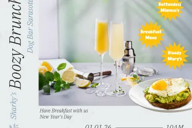 delicious mimosa's and avacado toast on a brunch table near the dog park.