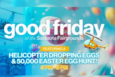 Good Friday at the Sarasota Fairgrounds with First Sarasota. Helicopter egg drop and 50,000 Egg hunt
